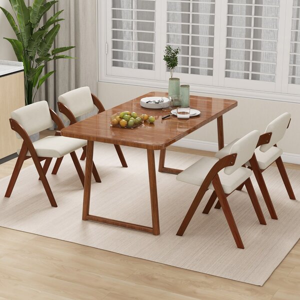 Costway Set 2 sedie da pranzo pieghevoli con gambe in legno di gomma sedile e schienale imbottiti, Sedie da cucina Marrone