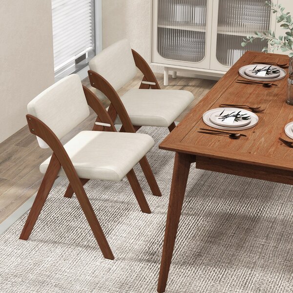 Costway Set 2 sedie da pranzo pieghevoli con gambe in legno di gomma sedile e schienale imbottiti, Sedie da cucina Marrone