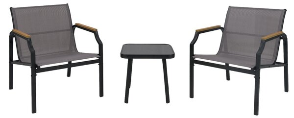 Costway Set da giardino a 3 pezzi poltrona e tavolo, Sedile in tessuto traspirante e braccioli in legno-plastica Grigio