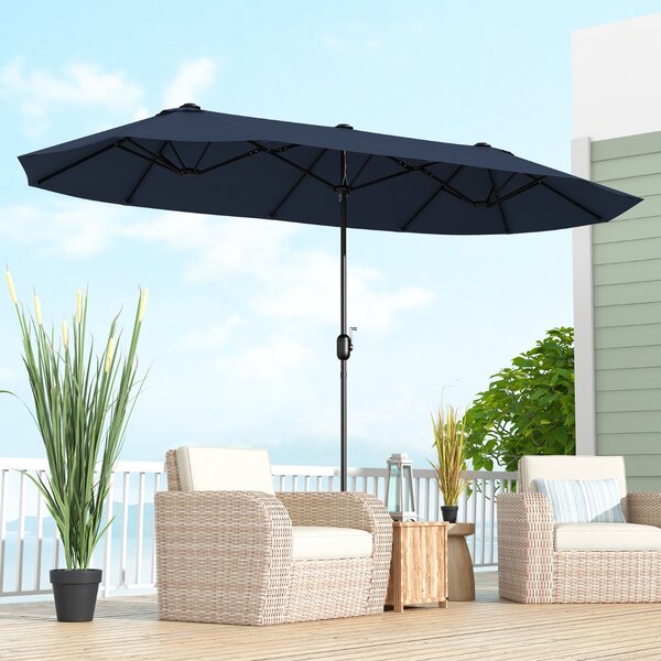 Costway Ombrellone bifacciale da patio per giardino, Ombrellone da esterno con base riempibile Blu navy
