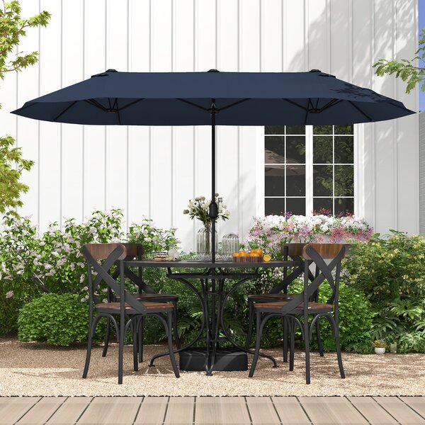 Costway Ombrellone bifacciale da patio per giardino, Ombrellone da esterno con base riempibile Blu navy