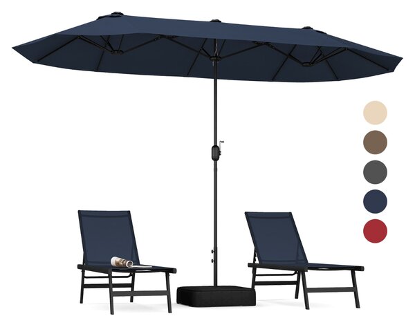 Costway Ombrellone bifacciale da patio per giardino, Ombrellone da esterno con base riempibile Blu navy