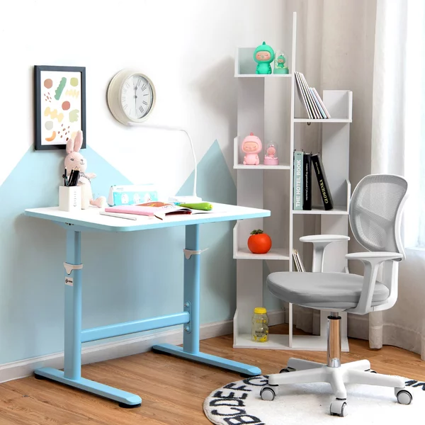 Costway Sedia per scrivania per bambini con altezza regolabile, Sedile girevole a rete Grigio