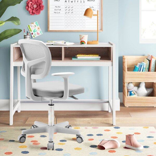 Costway Sedia per scrivania per bambini con altezza regolabile, Sedile girevole a rete Grigio