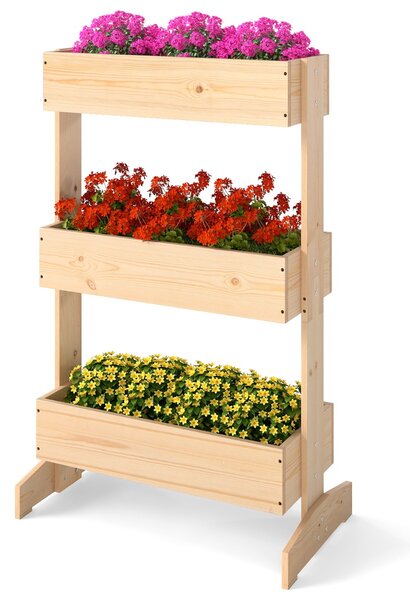 Costway Letto da giardino rialzato per piante da interno e esterno per fiori verdure erbe, Letto da giardino rialzato a 3 livelli Naturale