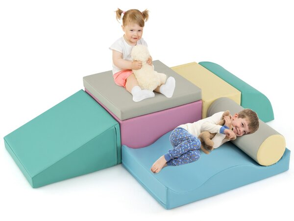 Costway Set di giocattoli educativi per arrampicatori 7 pezzi, Attrezzatura leggera in schiuma per bambini più di 1,5anni Blu