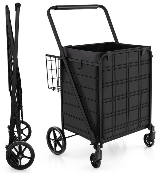 Costway Carrello spesa pieghevole 126L, Carrello per alimenti pesanti con rivestimento impermeabile e portata 150kg Nero