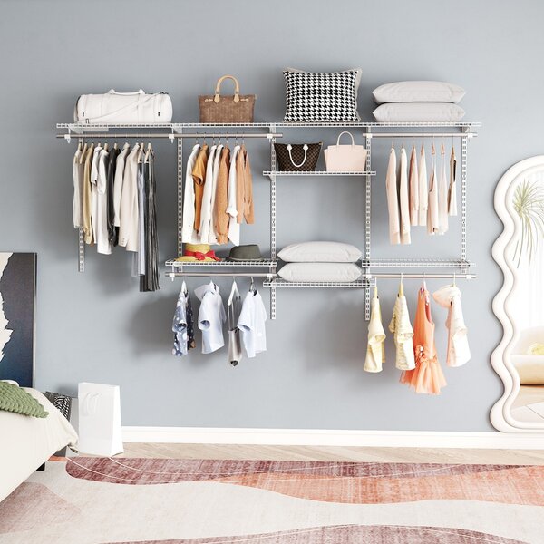 Costway Sistema di organizzazione e stoccaggio armadi con asta pendente, Scaffali e aste per armadio a parete per camera da letto Bianco