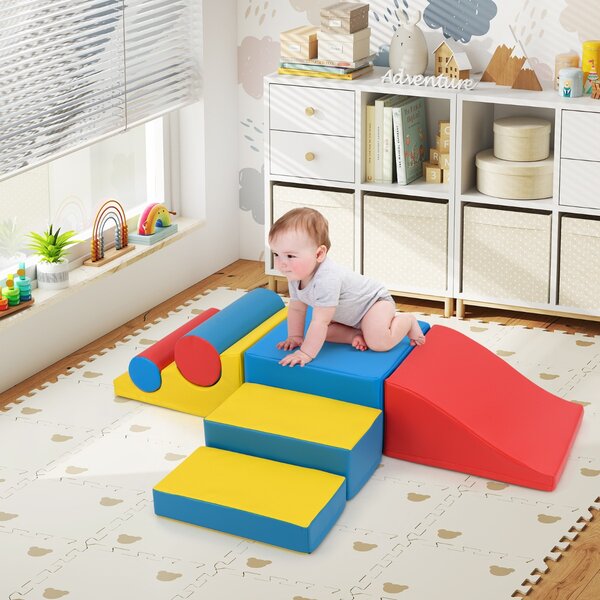 Costway Blocchi da arrampicata in schiuma per bambini piccoli, Set di 7 pezzi per gioco morbido con chiusure a strappo per gattonare Multicolore