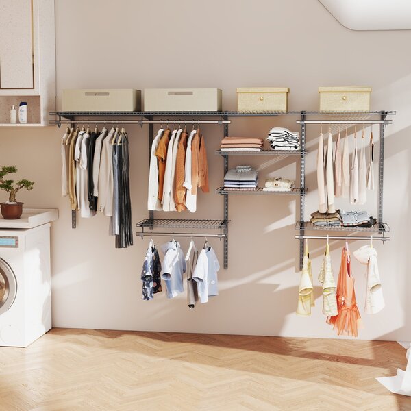 Costway Sistema di organizzazione e stoccaggio armadi con asta pendente, Scaffali e aste per armadio a parete per camera da letto Grigio