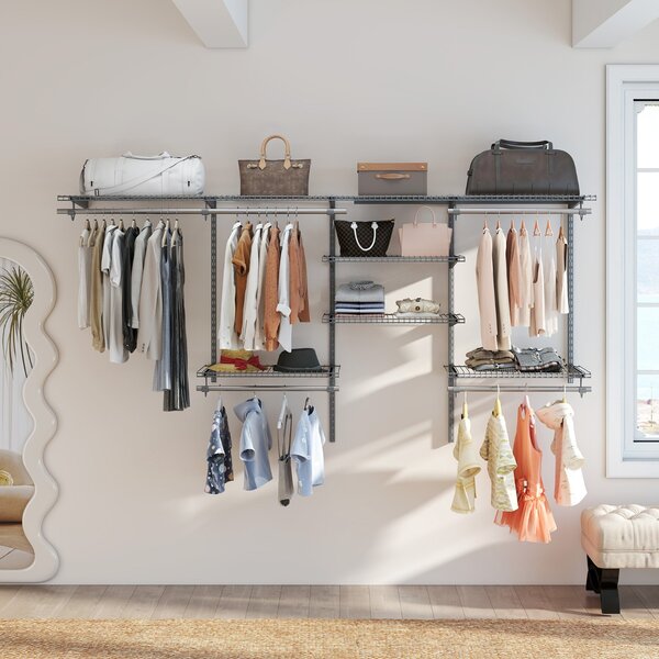 Costway Sistema di organizzazione e stoccaggio armadi con asta pendente, Scaffali e aste per armadio a parete per camera da letto Grigio