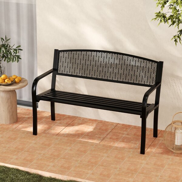 Costway Panca metallica da esterno in stile parco per giardino per 2-3 persone, Panca metallica da patio da 128 cm Nero