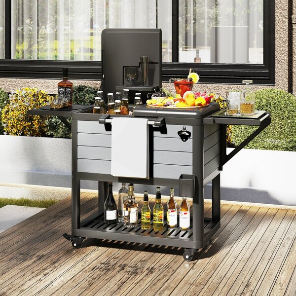 Costway Carrello frigorifero da patio su ruote grande capacità 91 L, Carrello per il ghiaccio portatile per feste in giardino Nero e Grigio