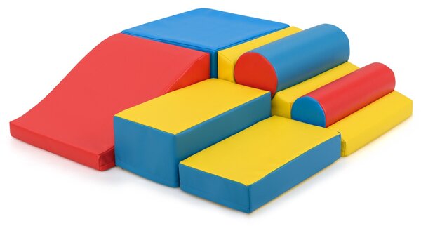 Costway Blocchi da arrampicata in schiuma per bambini piccoli, Set di 7 pezzi per gioco morbido con chiusure a strappo per gattonare Multicolore