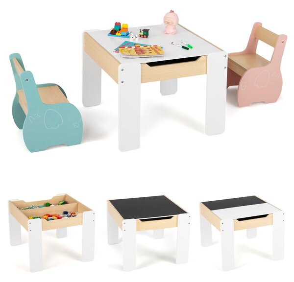 Costway Set di tavolo e sedie per bambini con deposito lavagna rimovibile, Set di mobili 3 PCS per ragazzi e ragazze Colorato