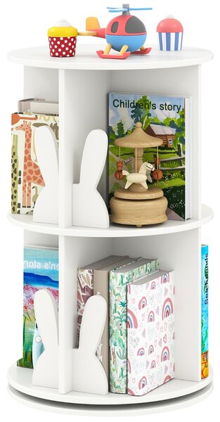 Costway Libreria rotante per bambini scaffale girevole a 360° con 2 ripiani, Portaoggetti con paratie a forma di coniglio Bianco