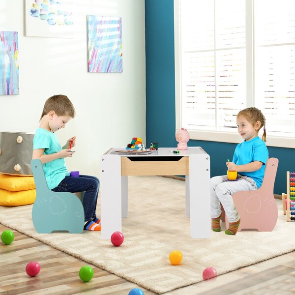 Costway Set di tavolo e sedie per bambini con deposito lavagna rimovibile, Set di mobili 3 PCS per ragazzi e ragazze Colorato