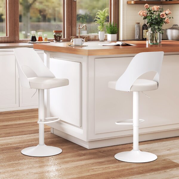Costway Sedie da bar moderne girevoli regolabili per cucina bistrot, Set di 2 sgabelli da bar con seduta in ecopelle ingrandita Bianco