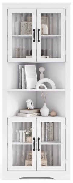 Costway Mobile buffet triangolare salvaspazio in vetro temperato per cucina, Armadio angolare alto 171cm Bianco