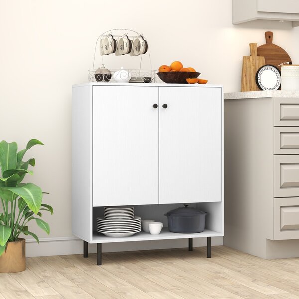 Costway Madia buffet con ripiano regolabile e kit anti-ribaltamento, Armadio da cucina a 2 ante per sala da pranzo e soggiorno Bianco