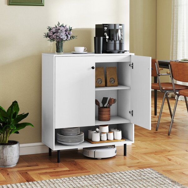 Costway Madia buffet con ripiano regolabile e kit anti-ribaltamento, Armadio da cucina a 2 ante per sala da pranzo e soggiorno Bianco
