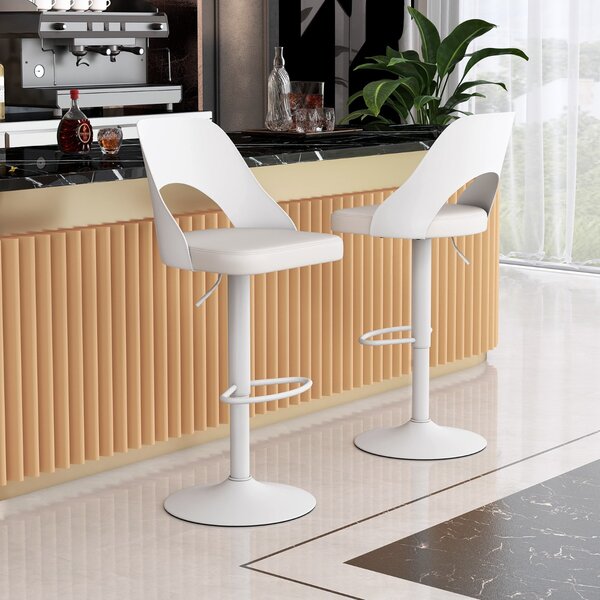 Costway Sedie da bar moderne girevoli regolabili per cucina bistrot, Set di 2 sgabelli da bar con seduta in ecopelle ingrandita Bianco