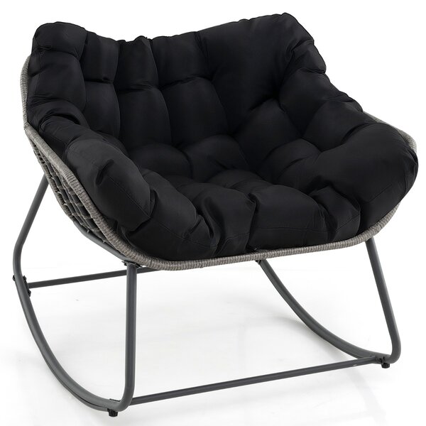 Costway Sedia per relax in rattan per interno con struttura in metallo robusto, Sedia a dondolo da esterno Nero
