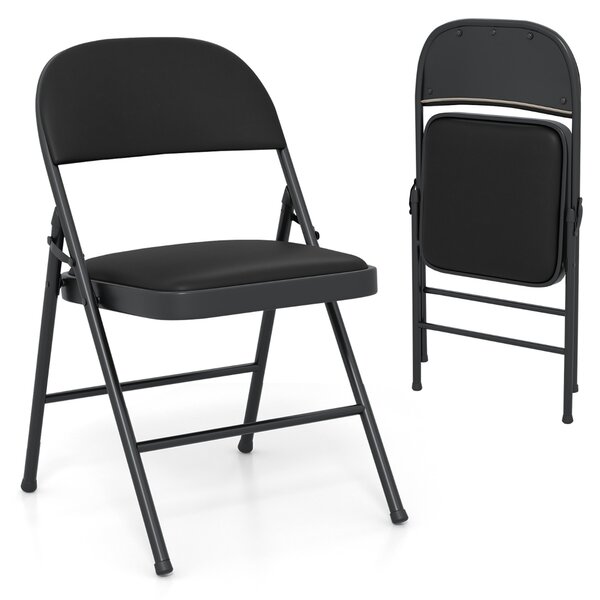 Costway Sedie pieghevoli sedie imbottite da pranzo con struttura in metallo, Sedie impilabili in artificiale PVC per interni ed esterni set da 2 Nero