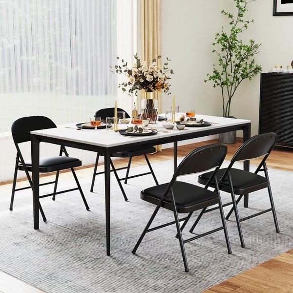 Costway Sedie pieghevoli sedie imbottite da pranzo con struttura in metallo, Sedie impilabili in artificiale PVC per interni ed esterni set da 2 Nero