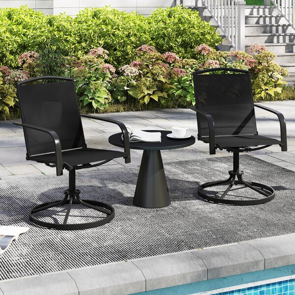 Costway Poltrone a dondolo con schienale alto e base rotonda in metallo, Sedie da patio girevoli set di 2 Nero