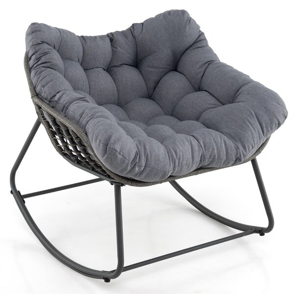 Costway Sedia per relax in rattan per interno con struttura in metallo robusto, Sedia a dondolo da esterno Grigio