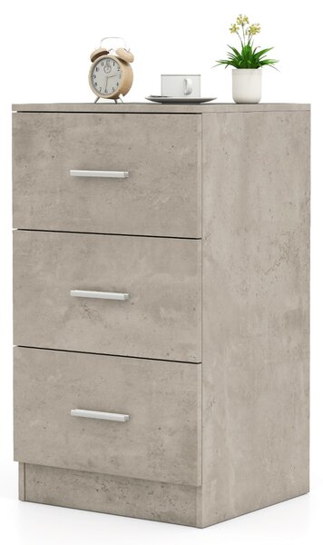 Costway Comò in legno a 3 cassetti comodino con 3 cassetti e dispositivo antiribaltamento, Maniglie in metallo organizzatore per camera da letto Grigio