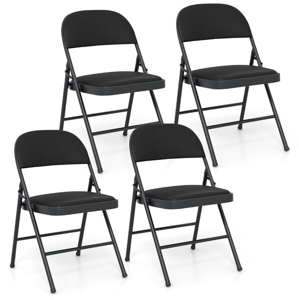 Costway Sedie pieghevoli sedie imbottite da pranzo con struttura in metallo, Sedie impilabili in artificiale PVC per interni ed esterni set da 4 Nero