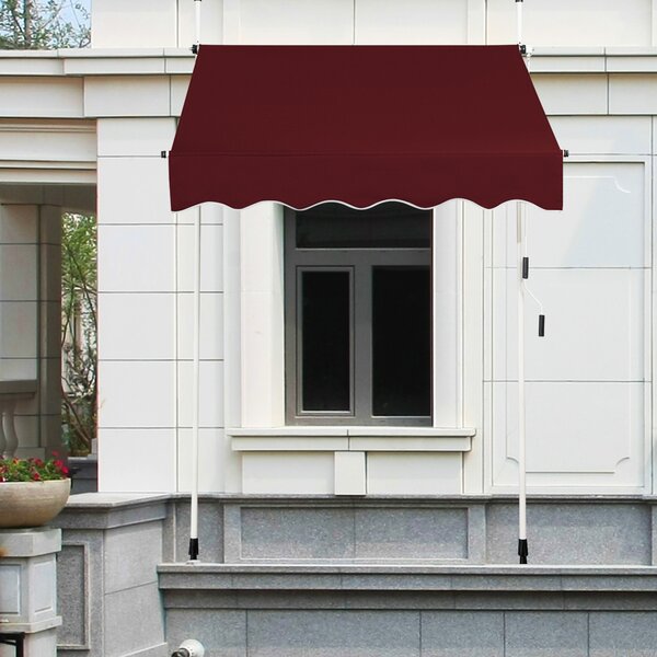 Costway Tenda a molla larga 150 cm senza forare da balcone resistente ai raggi UV, Tenda regolabile in altezza Rosso
