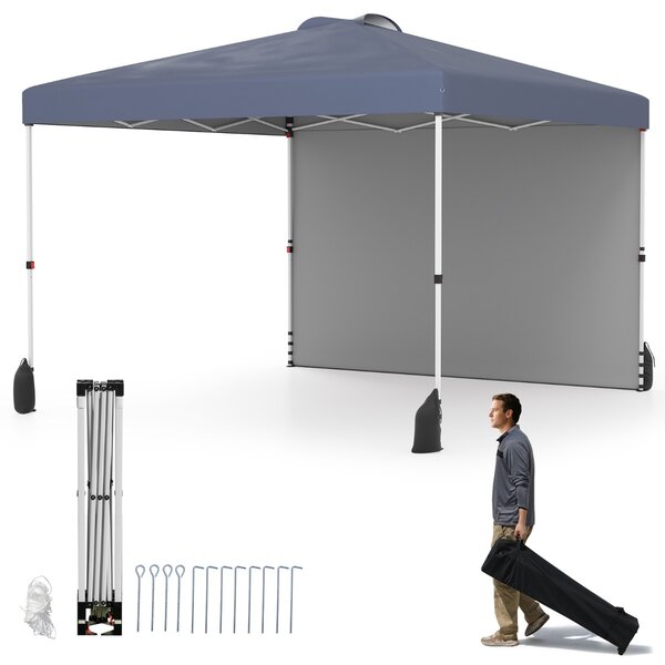 Costway Rifugio da patio pieghevole per eventi commerciali, Tenda a cielo apribile 3 x 3 M con borsa con ruote Grigio