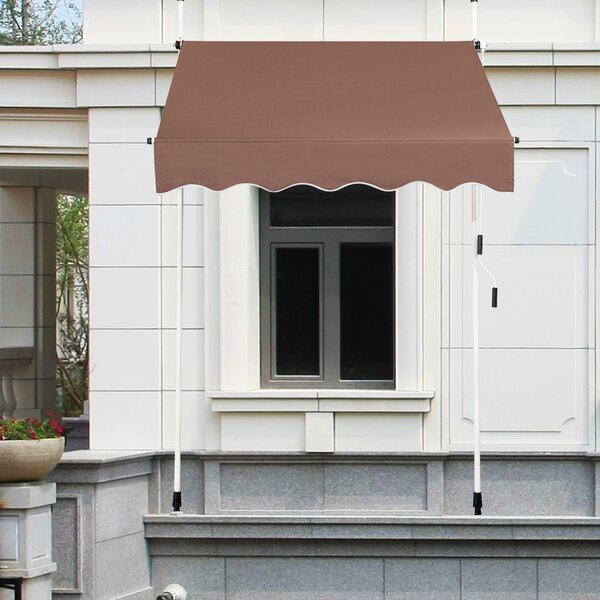 Costway Tenda a molla da 150 cm di larghezza senza forare da balcone resistente ai raggi UV, Tenda regolabile in altezza Marrone