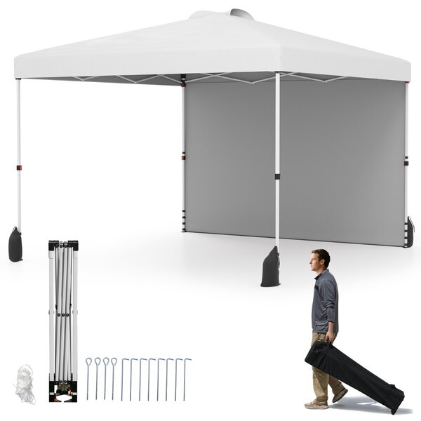 Costway Rifugio da patio pieghevole per eventi commerciali, Tenda a cielo apribile 3 x 3 M con borsa con ruote Bianco