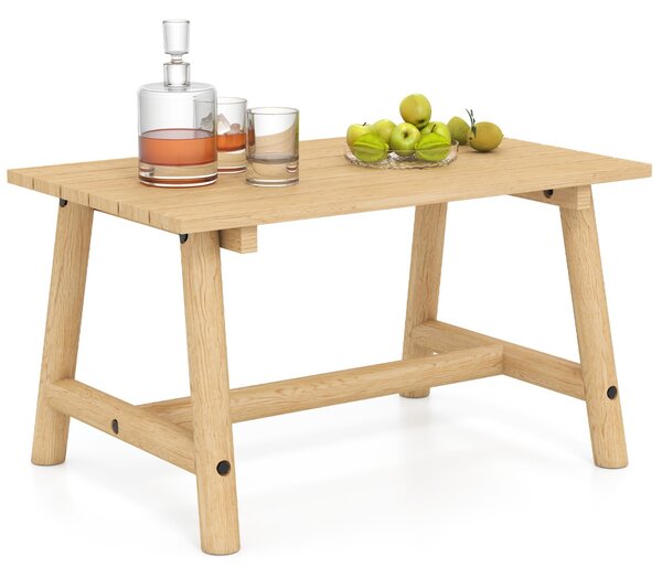 Costway Tavolo da giardino in legno massiccio da tavolino rettangolare con doghe, Tavolo da terrazza da balcone Naturale
