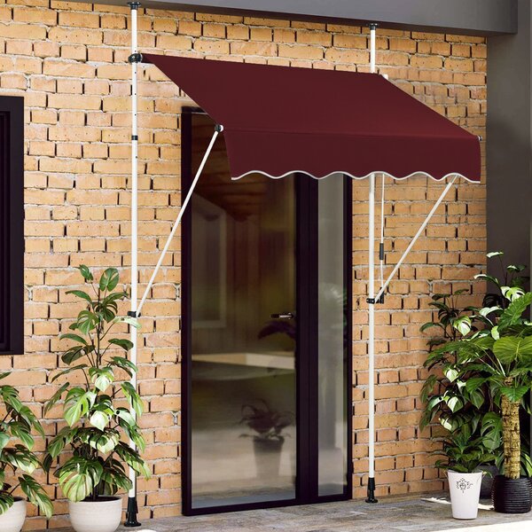 Costway Tenda a molla larga 150 cm senza forare da balcone resistente ai raggi UV, Tenda regolabile in altezza Rosso