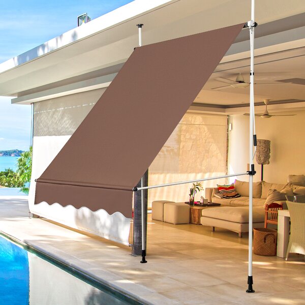 Costway Tenda a molla da 150 cm di larghezza senza forare da balcone resistente ai raggi UV, Tenda regolabile in altezza Marrone