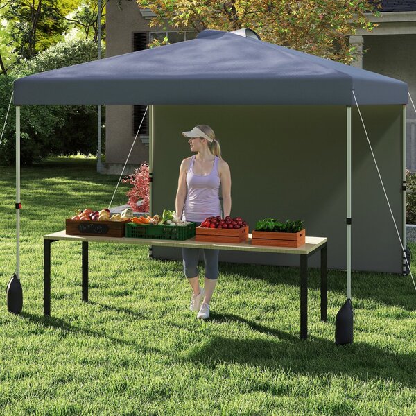 Costway Rifugio da patio pieghevole per eventi commerciali, Tenda a cielo apribile 3 x 3 M con borsa con ruote Grigio
