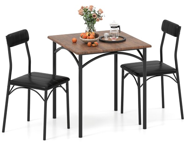 Costway Tavolo da cucina quadrato & 2 sedie con sedili imbottiti, Tavolo da pranzo con 2 sedie per cucina