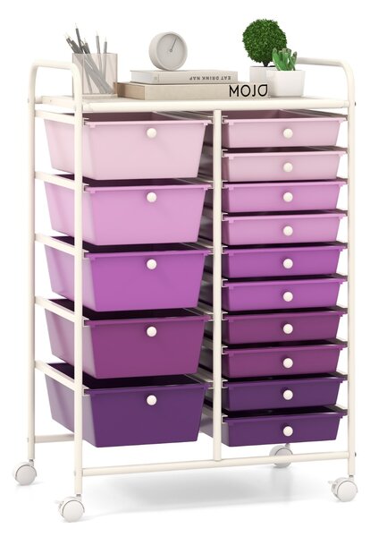 Costway Carrello a rotelle con 15 cassetti impilabili ,Carrello ausiliario con 15 cassetti 62,5 x 37 x 87 cm Viola