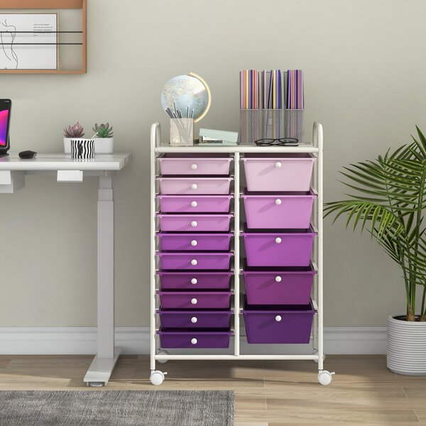 Costway Carrello a rotelle con 15 cassetti impilabili ,Carrello ausiliario con 15 cassetti 62,5 x 37 x 87 cm Viola
