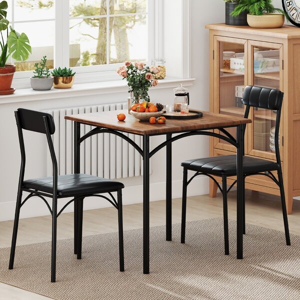 Costway Tavolo da cucina quadrato & 2 sedie con sedili imbottiti, Tavolo da pranzo con 2 sedie per cucina