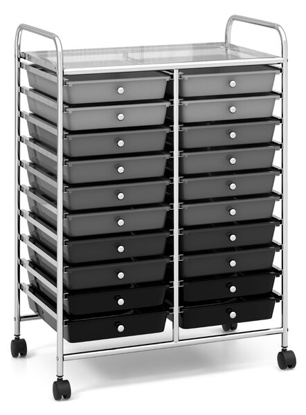 Costway Carrello con 20 cassetti impilabili e struttura metallica, Contenitore su ruote da bagno misto Nero