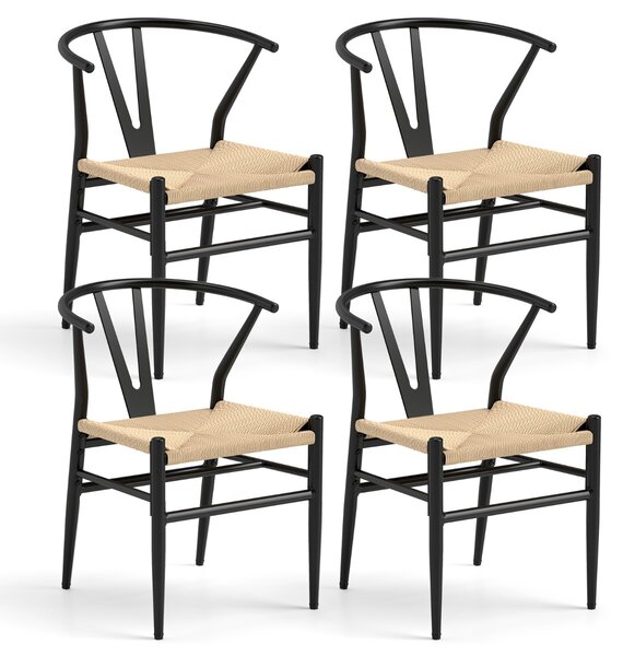 Costway Sedie da cucina con schienale a forma di Y e cuscino in rattan intrecciato, Sedie d'accento impilabili Beige