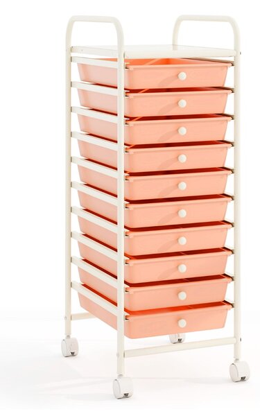 Costway Carrello cassettiera multiuso con 10 cassetti da cucina, Contenitore con ruote a 10 ripiani per bagno Oro rosa