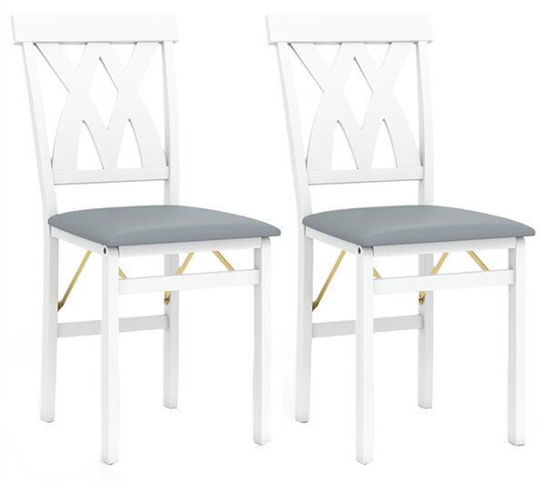 Costway Sedie da cucina senza braccioli rivestite in ecopelle con struttura in legno di gomma, Set di 2 sedie da pranzo pieghevoli Bianco