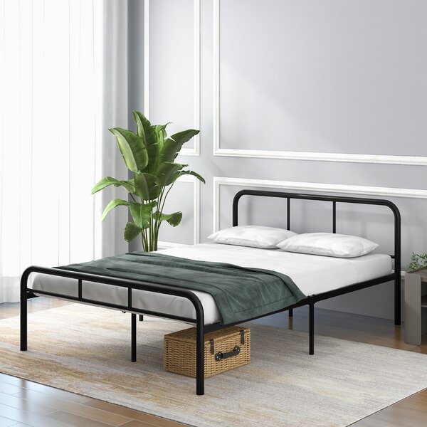 Costway Letto piattaforma in metallo moderno con testiera e pedier facile da montare, Struttura per letto matrimoniale Nero